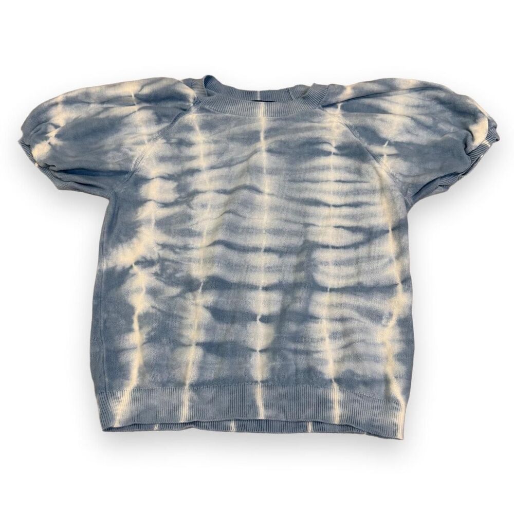 Scoop Blue White Tie Dye Puff Sleeve Cotton Knit Sweater XS